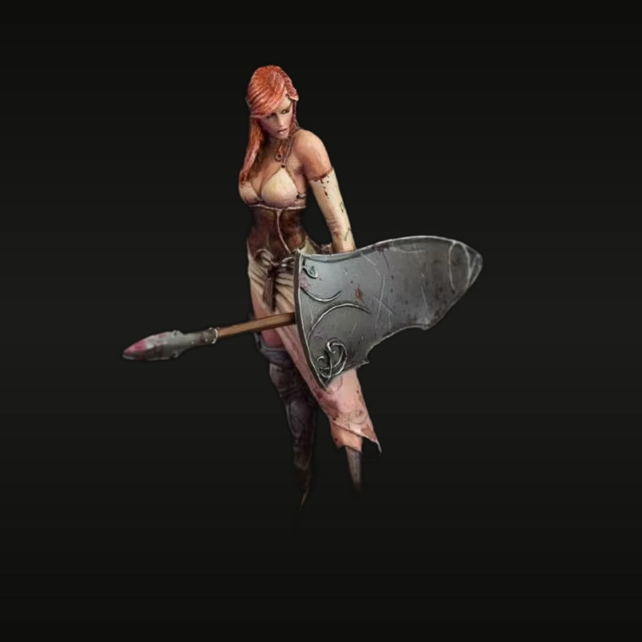 Fantasy Female Barbarian Warrior with Two-Handed Axe 28mm Resin Figure - unpainted resin model kit