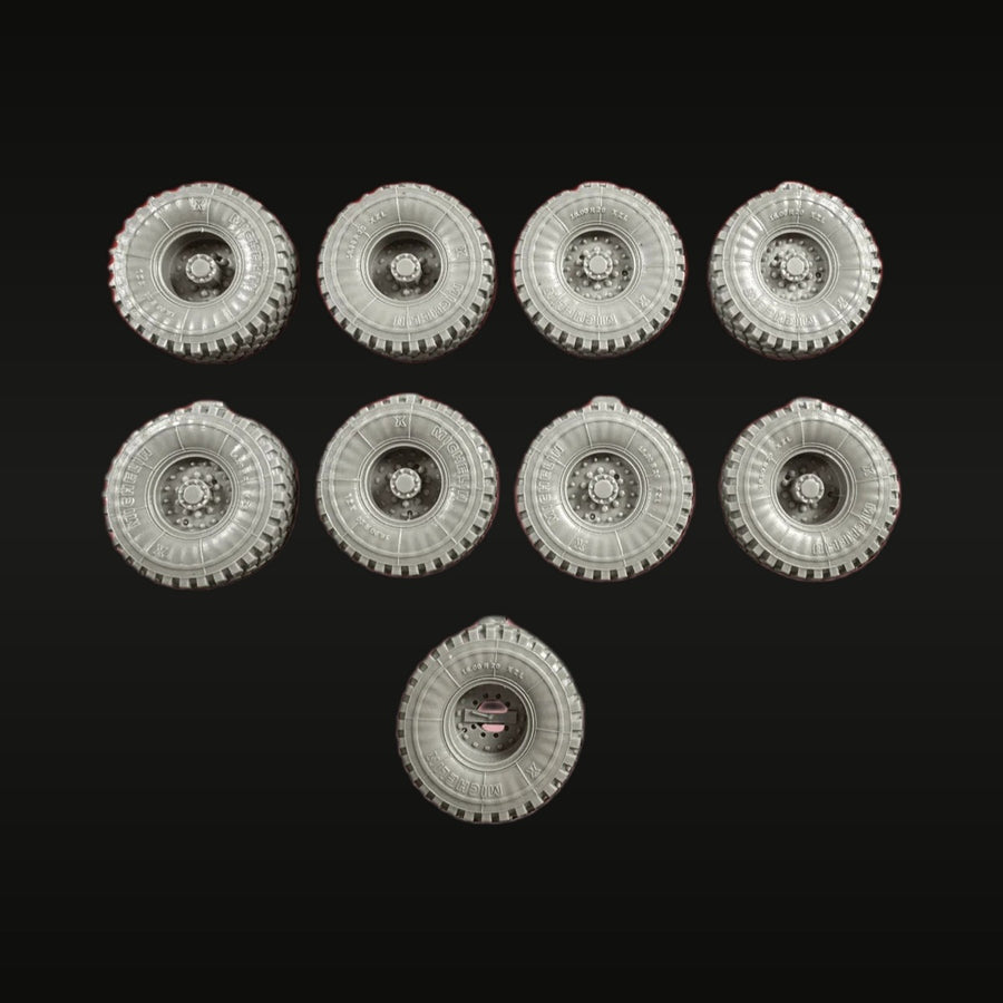 Military Vehicle Wheels & Tires Set 1/35 Resin Model Kit (9 Pieces) - unpainted resin model kit