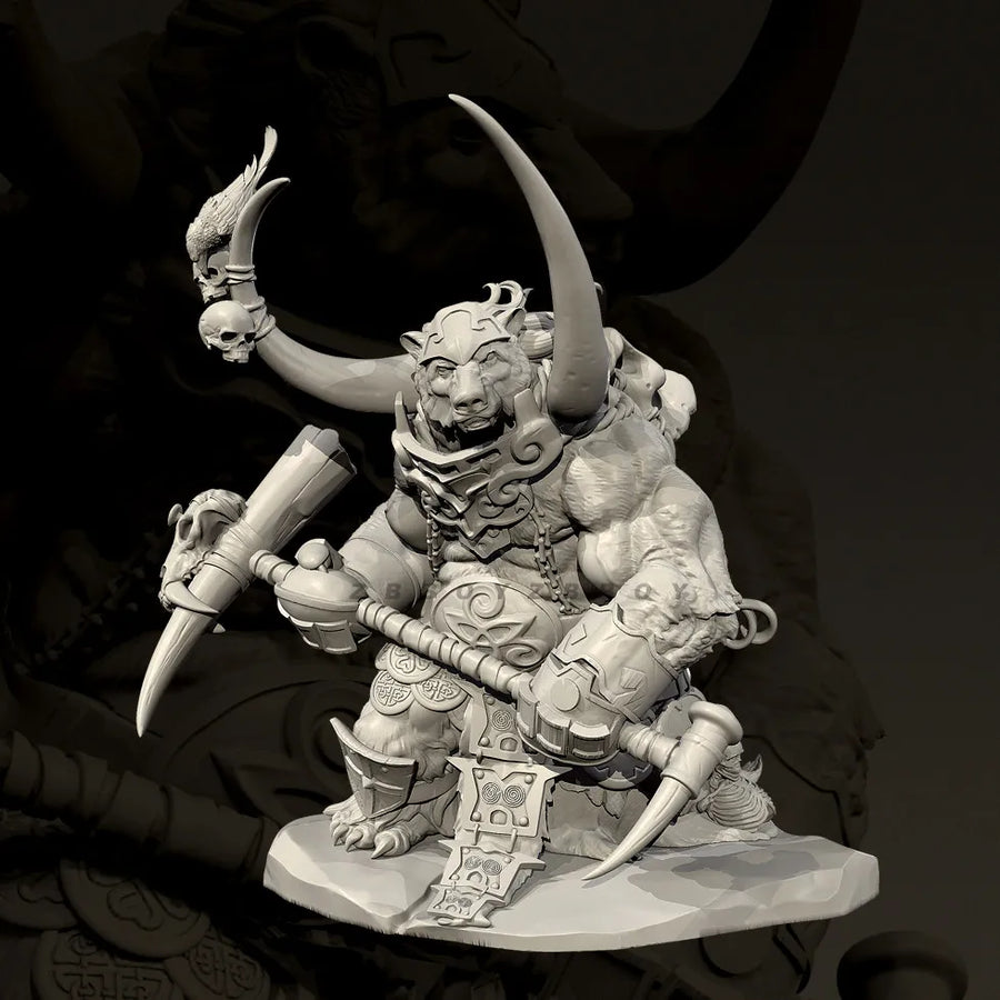Fantasy Bull Minotaur Warrior with Skull Staff 60mm Resin Figure Kit - resin model view 5