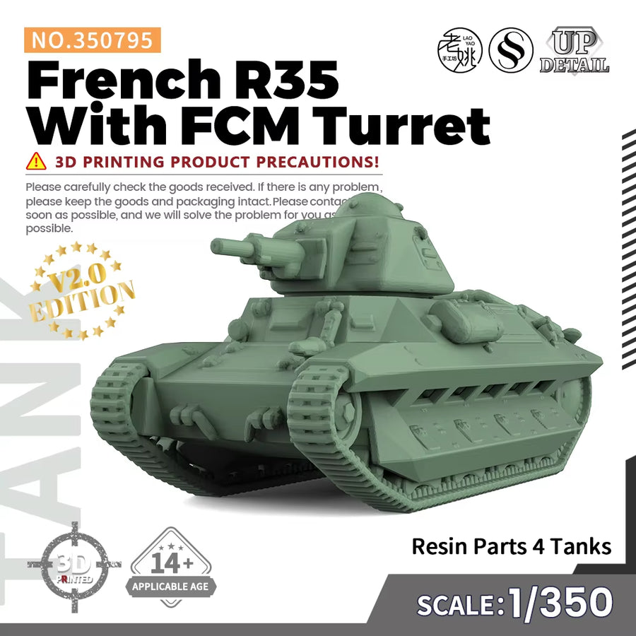 1/144 1/200 1/350 1/700  SS795 Military Model Kit French R35 with FCM Turret Miniature Static War Games