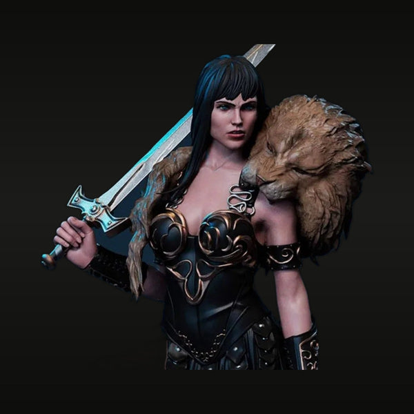 Fantasy Female Barbarian Warrior with Lion Pelt 1/24 Resin Figure
