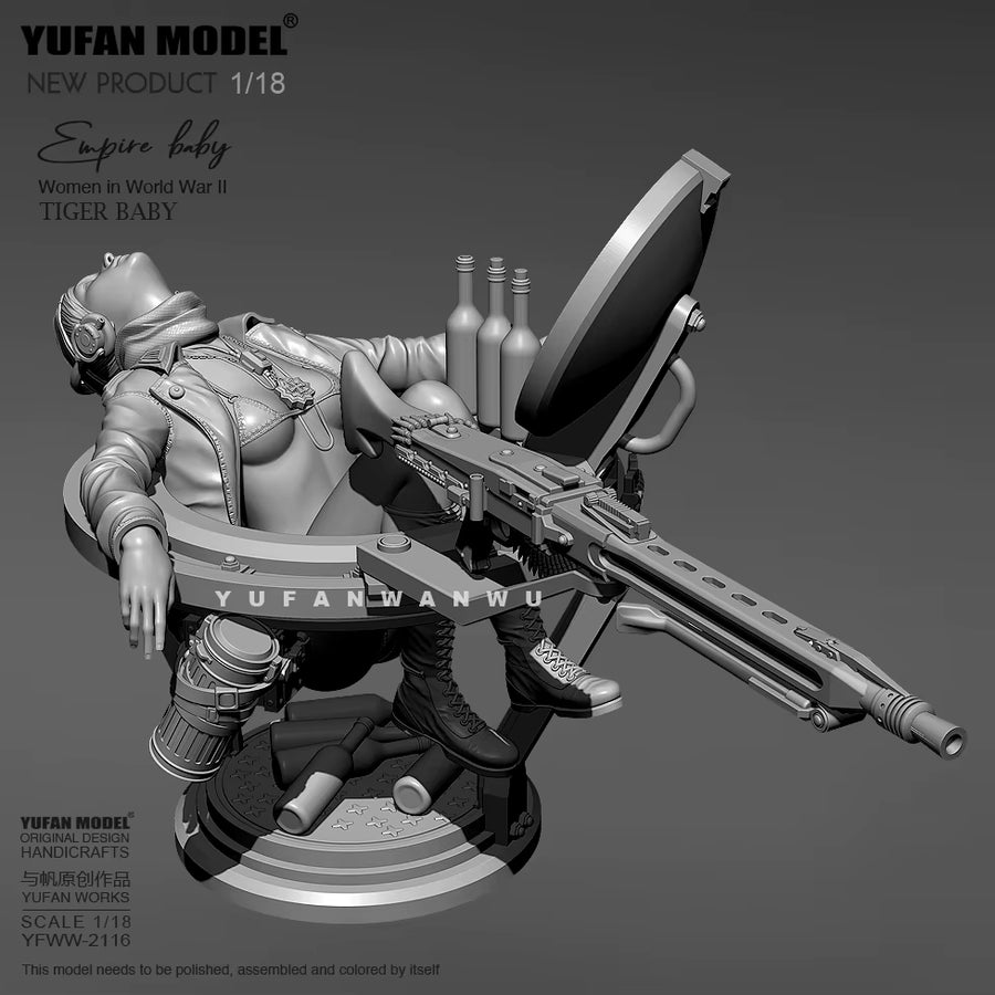 Pinup Female Soldier with Rifle and Searchlight Resin Figure Kit - resin model view 3