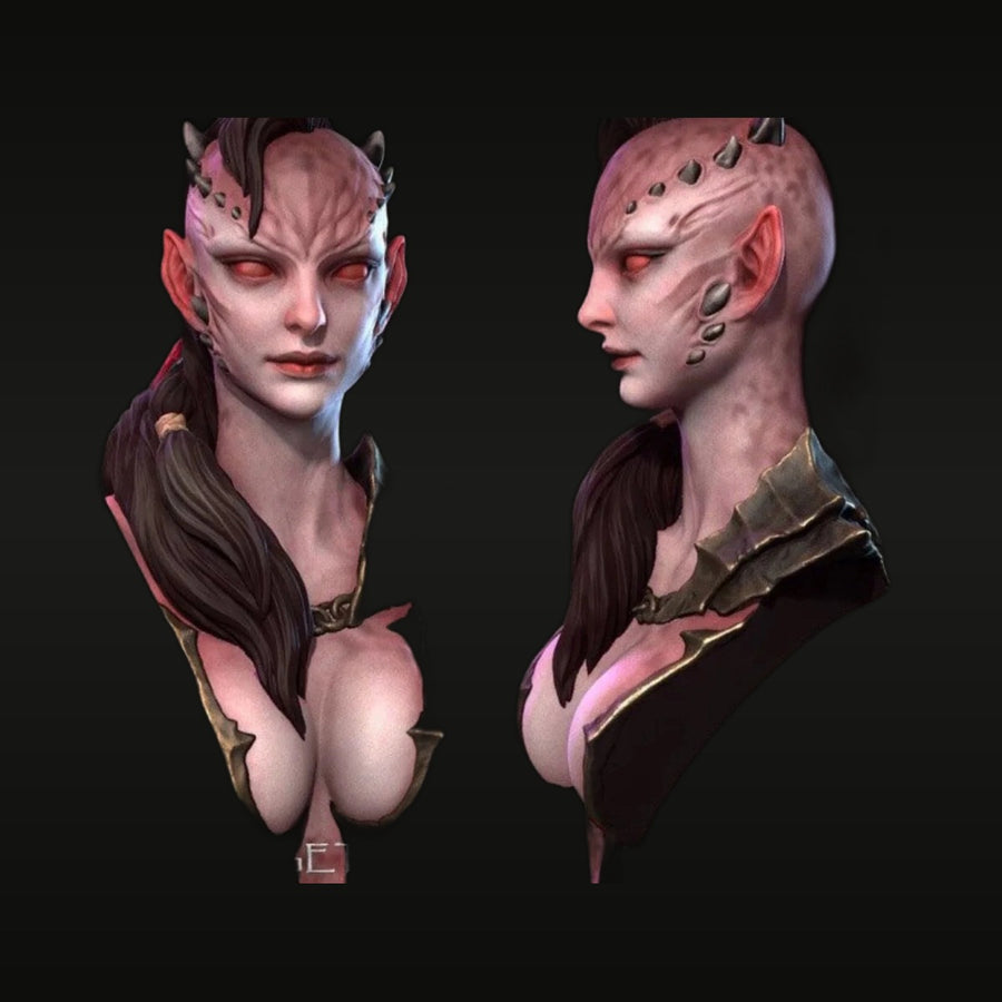 Fantasy Female Demon Tiefling Bust with Glowing Eyes 1/10 Resin Kit - unpainted resin model kit