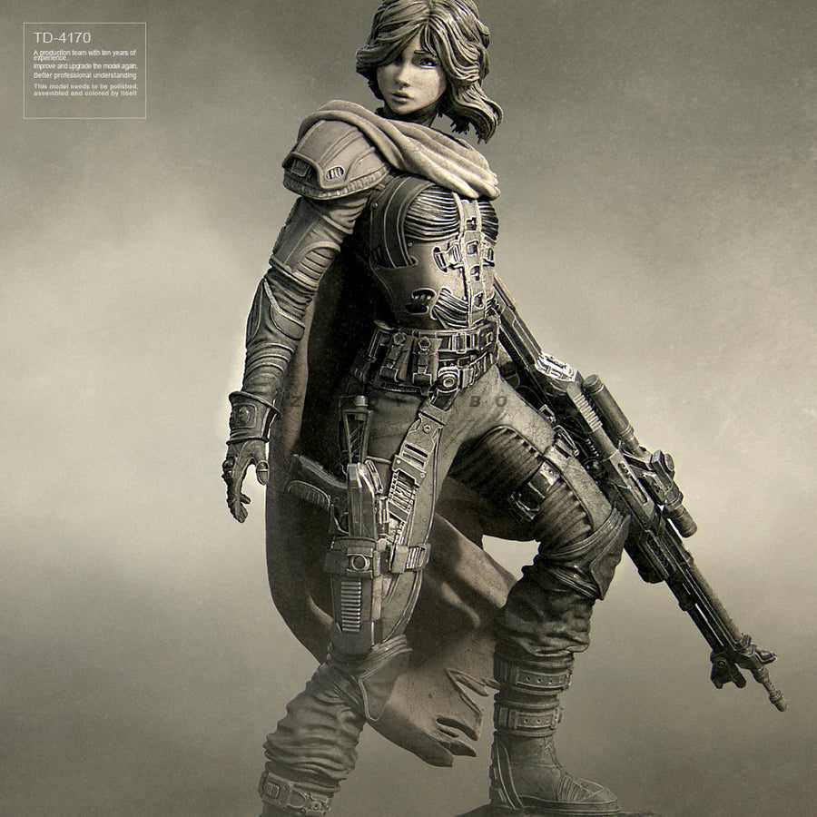 Sci-Fi Female Soldier with Dual Plasma Rifles and Droid 55mm Resin Figure Kit - resin model view 3