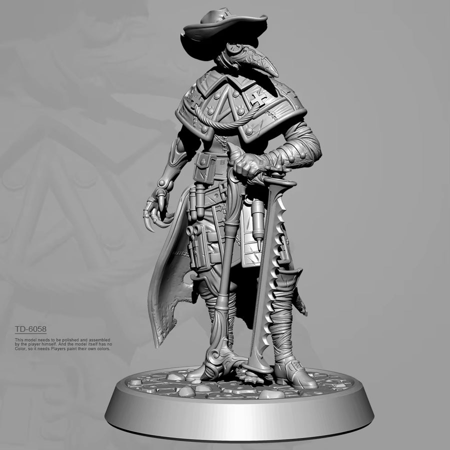 Steampunk Fantasy Kenku/Birdfolk Warrior with Wide-Brim Hat and Rifle 38mm Resin Figure Kit - resin model view 3