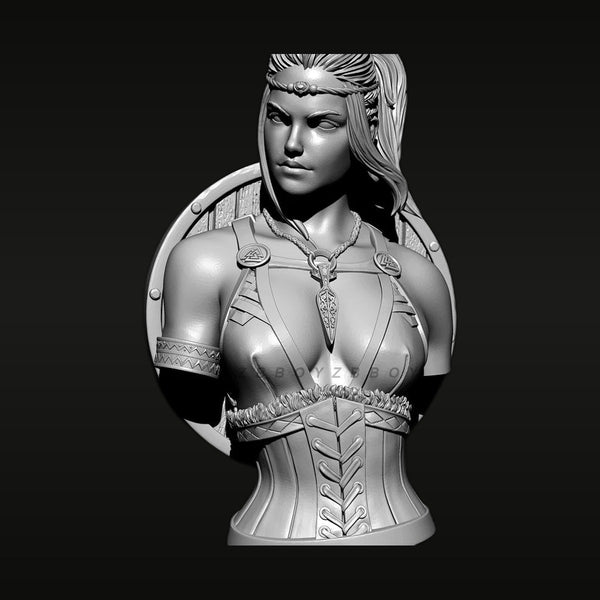 Fantasy Female Warrior Princess Bust with Ornate Armor 55mm Resin Kit