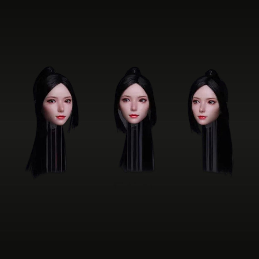 Asian Female Head Sculpt with Moveable Eyes Set of 3 1/6 Resin Bust Kit - unpainted resin model kit