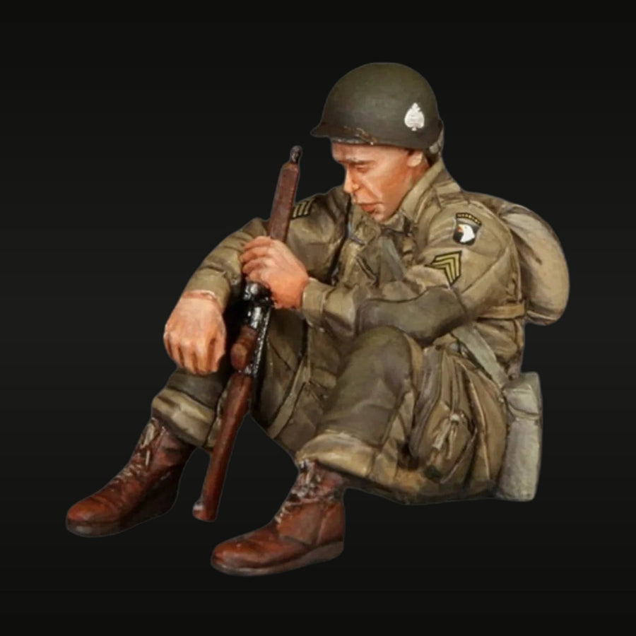WWII US Airborne Sergeant with Thompson SMG Seated 1/35 Painted Figure - unpainted resin model kit