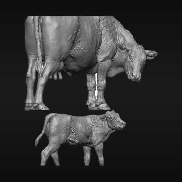 1/35 Farm Animal Set — Cow and Calf (Resin, 2 Figures)