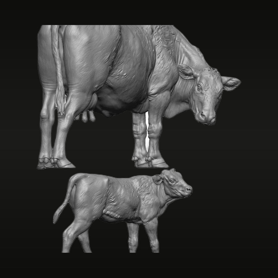 1/35 Farm Animal Set — Cow and Calf (Resin, 2 Figures) - unpainted resin model kit