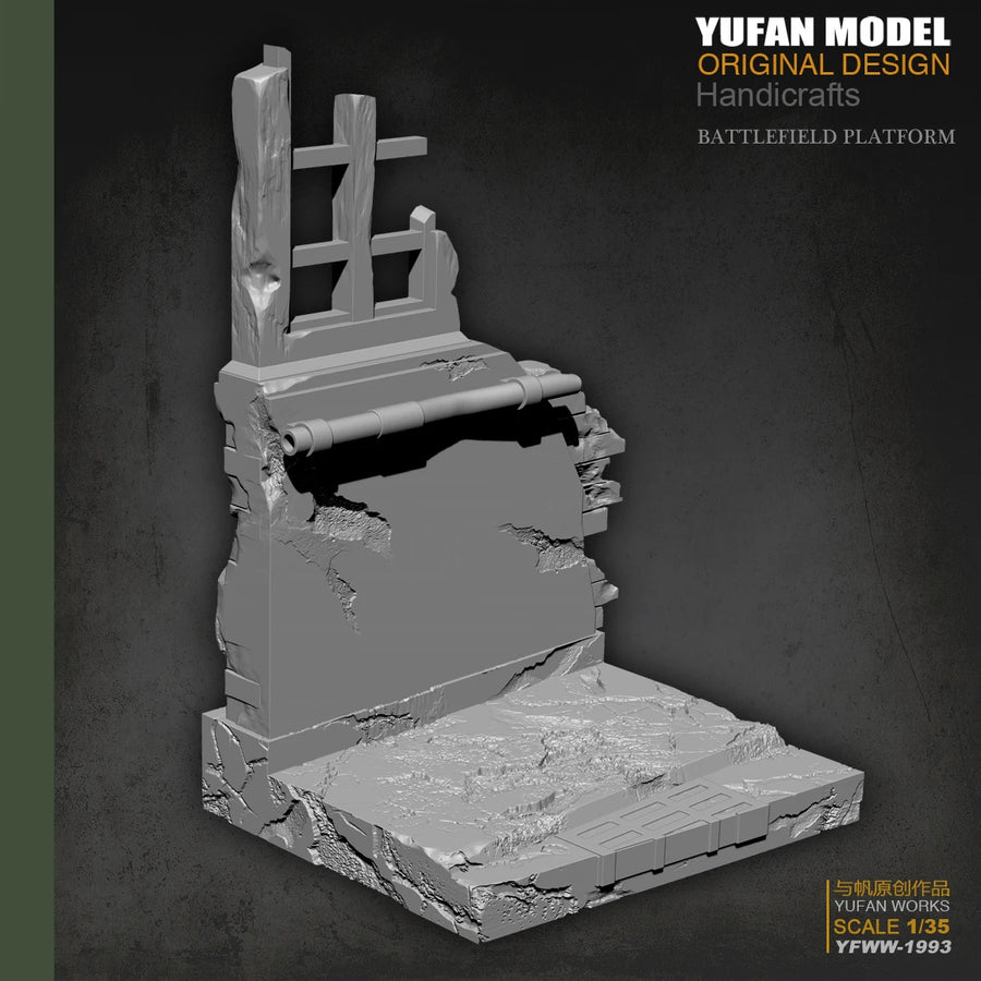 Damaged Fortified Gun Emplacement with Cannon 1/35 Resin Diorama Kit - resin model view 2