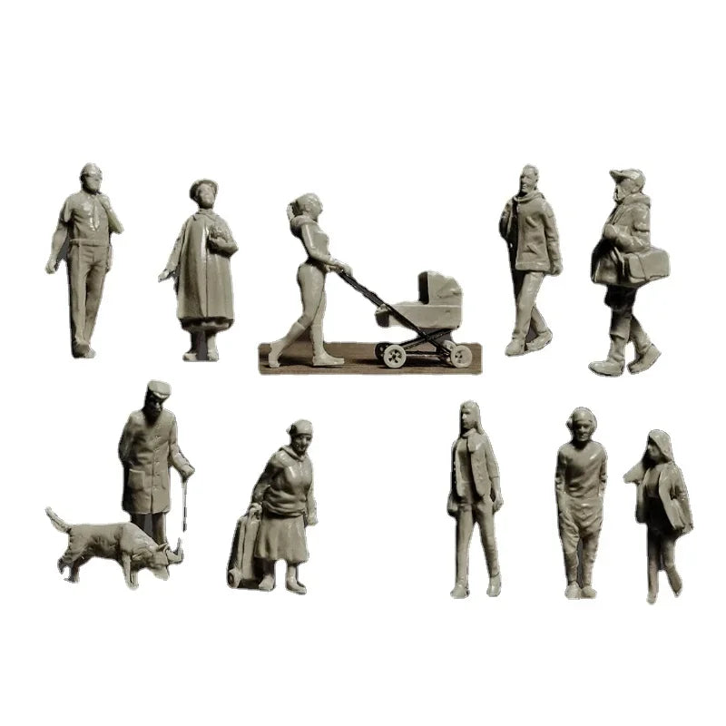 Late Victorian Townsfolk Civilians with Dog and Stroller 1/72 Resin Figure Set - resin model view 2
