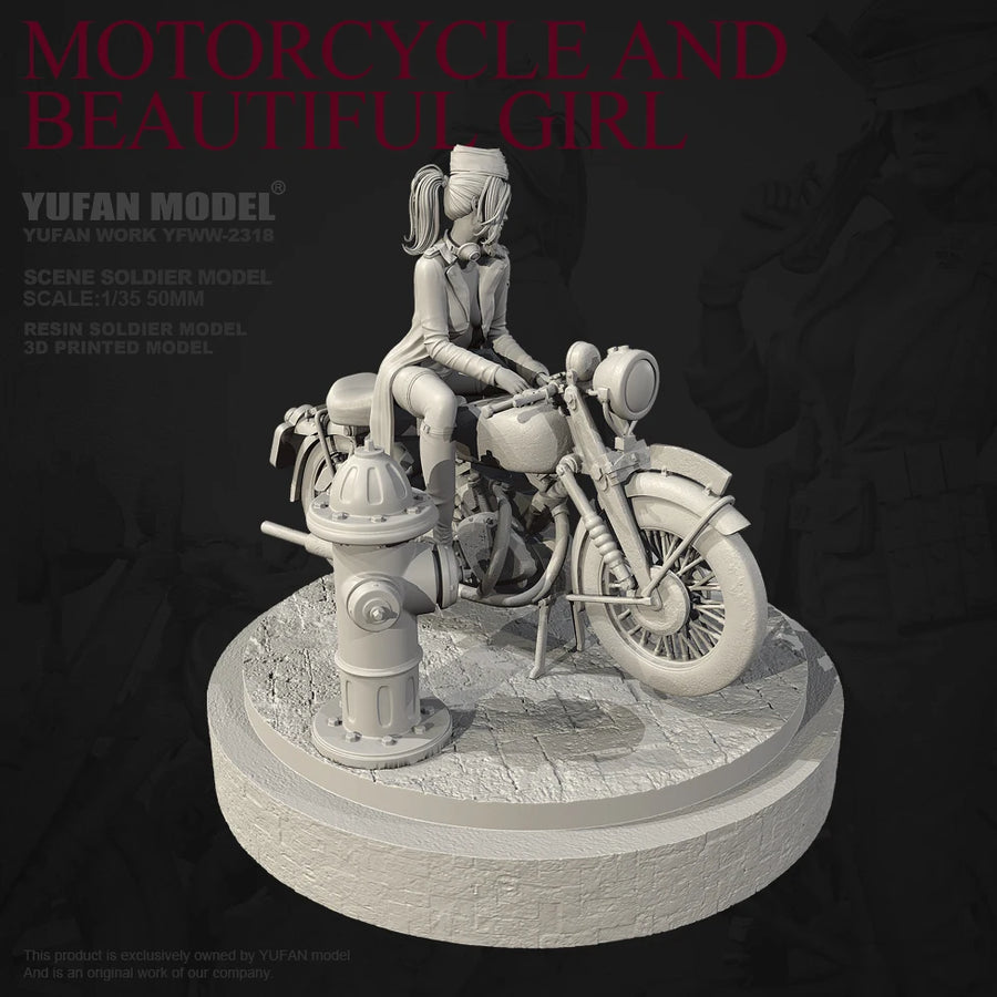 WWII Female Motorcycle Dispatch Rider Classic Cruiser 1/35 Resin Figure Kit - resin model view 4