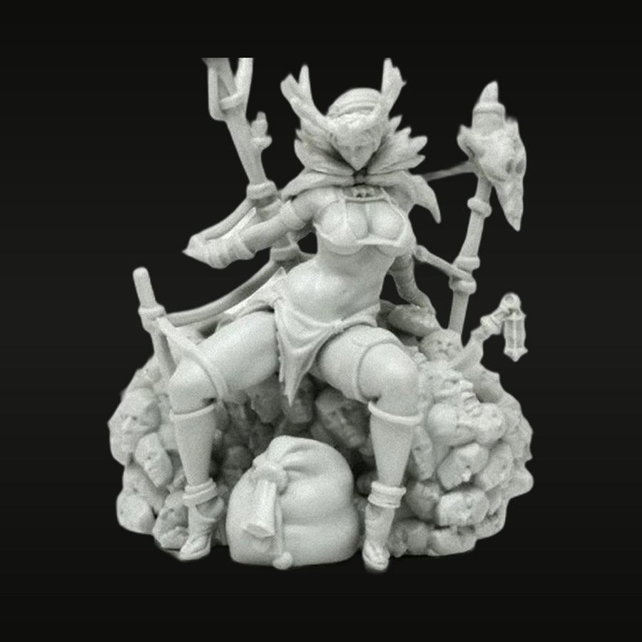 Fantasy Female Four-Armed Demon Warrior with Axes 28mm Resin Figure Kit - unpainted resin model kit