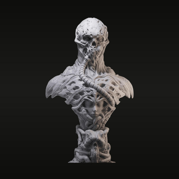 Biomechanical Skull Horror Bust with Embedded Female Face 50mm Resin Kit