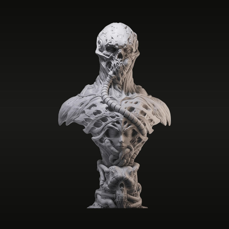 Biomechanical Skull Horror Bust with Embedded Female Face 50mm Resin Kit - unpainted resin model kit