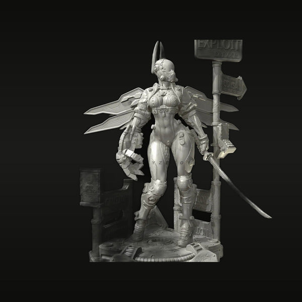 Cyberpunk Female Winged Warrior Bust with Diorama Base 60mm Resin Kit