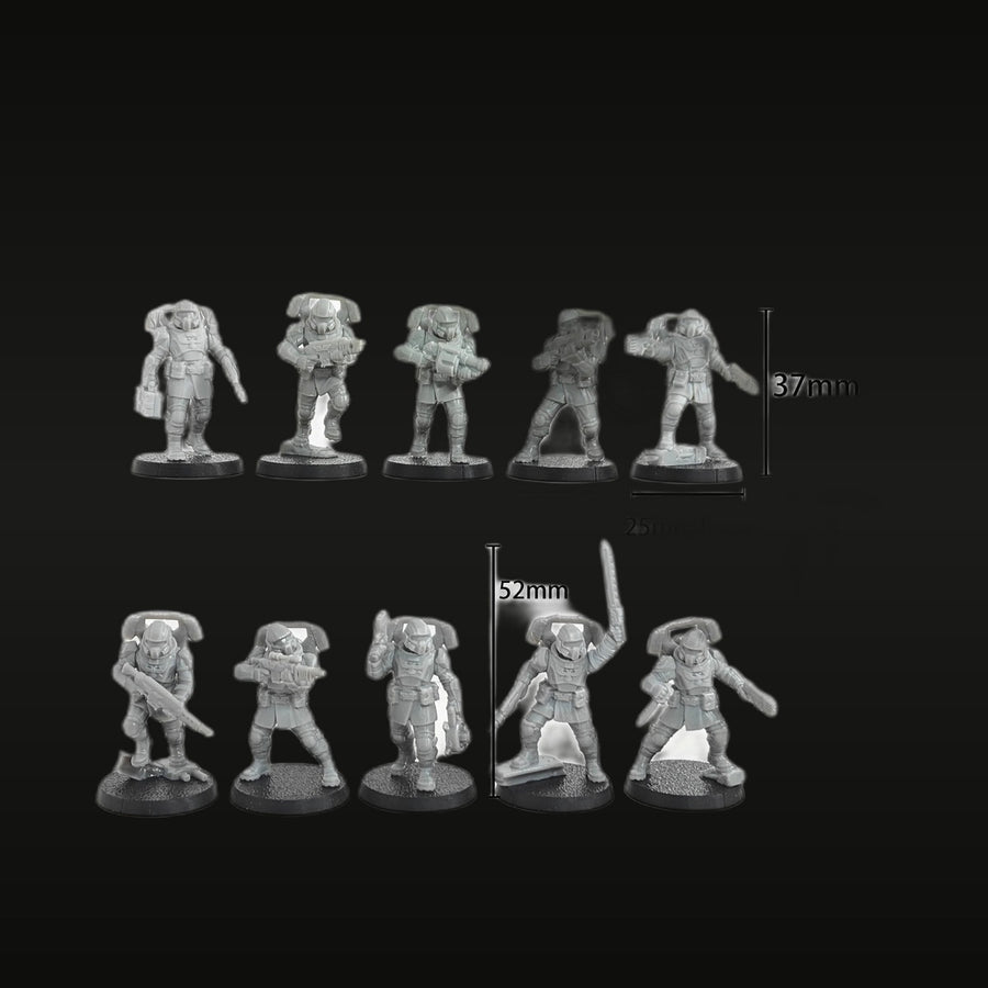 Sci-Fi Power Armor Squad 10-Figure Resin Set 37-52mm Kit - unpainted resin model kit