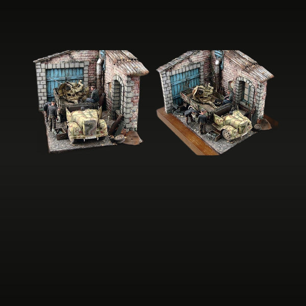 WWII German Depot with Kubelwagen & Halftrack 1/35 Resin Diorama Kit