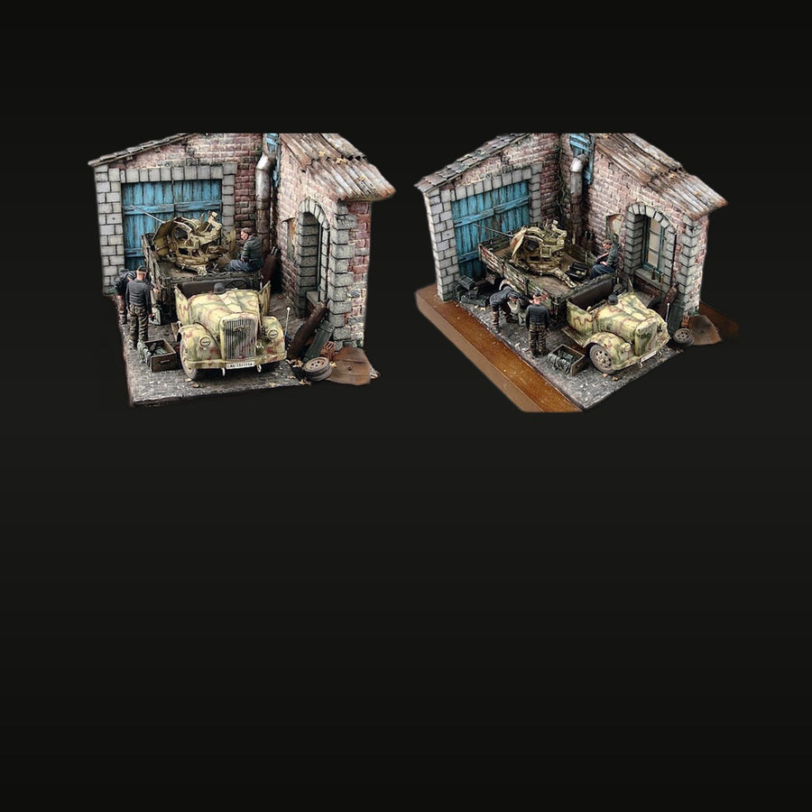 WWII German Depot with Kubelwagen & Halftrack 1/35 Resin Diorama Kit - unpainted resin model kit