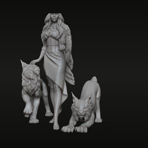Freya with Dire Wolves Fantasy 1/24 Resin Figure Kit