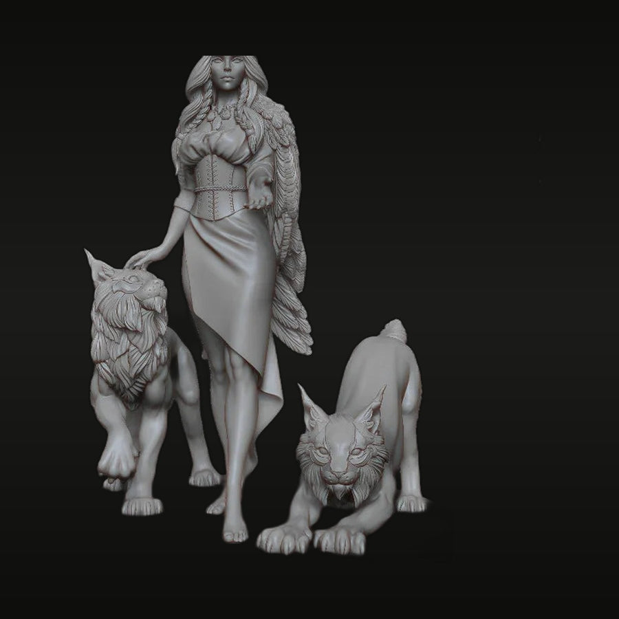 Freya with Dire Wolves Fantasy 1/24 Resin Figure Kit - unpainted resin model kit