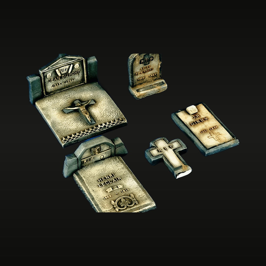 Cemetery Headstones & Crosses Resin Terrain Kit - Miniature Diorama Accessories - unpainted resin model kit