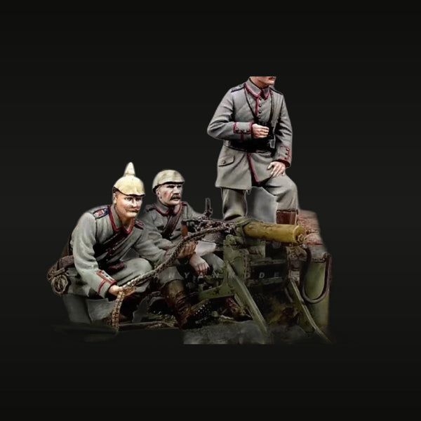 WWI German MG08 Machine Gun Crew with Officer 3-Figure Set 54mm Resin Kit