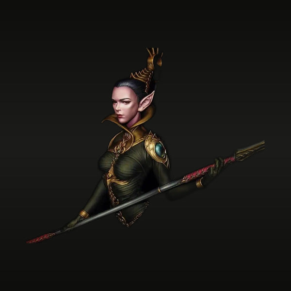 Fantasy Female Elf Warrior with Polearm and Crown 1/10 Resin Bust