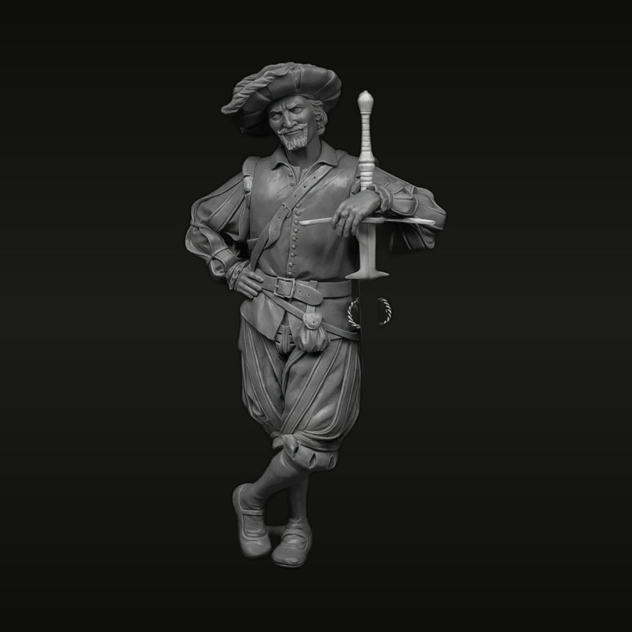 17th Century European Musketeer Bust with Rapier 1/24 Resin Kit - unpainted resin model kit