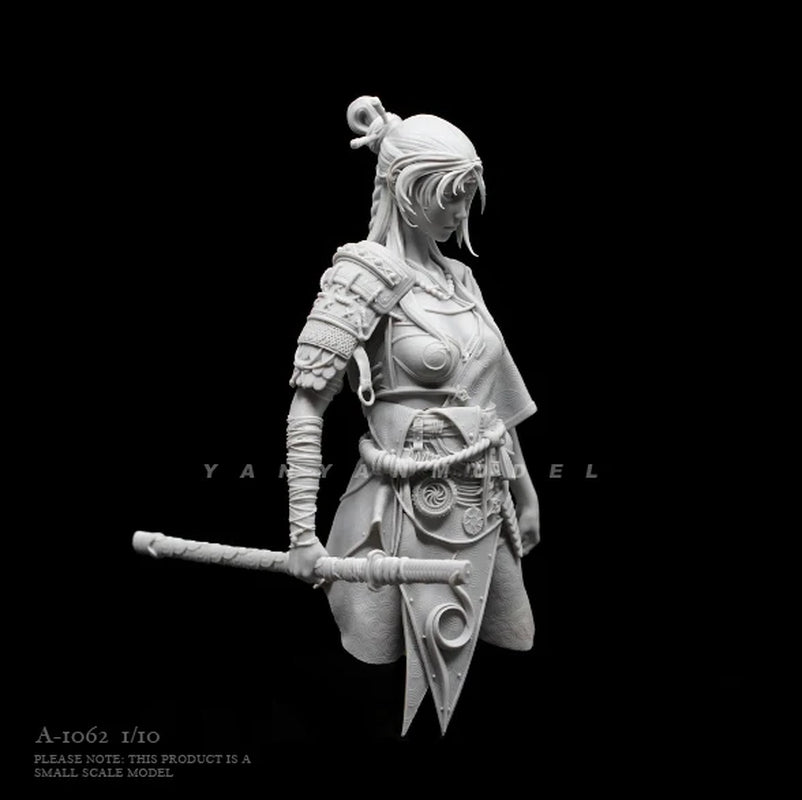 Fantasy Female Warrior with Hair Sticks 1/10 Scale Resin Bust Kit - resin model view 2