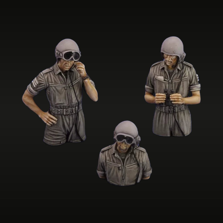 1970s Tank Crew Busts with Flight Goggles 1/35 Resin Kit Set of 3 - unpainted resin model kit