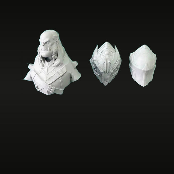 Fantasy Warrior Tusked Orc Bust with Interchangeable Helmets 65mm Resin Kit