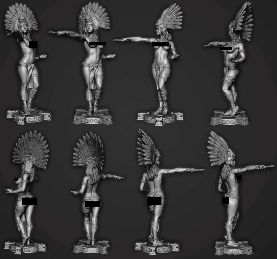 Aztec Warrior Priestess with Feathered Headdress 75mm Resin Figure Kit - unpainted resin model kit