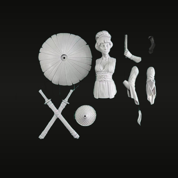 Sakura Female Warrior with Parasol and Katanas 60mm Resin Bust Kit