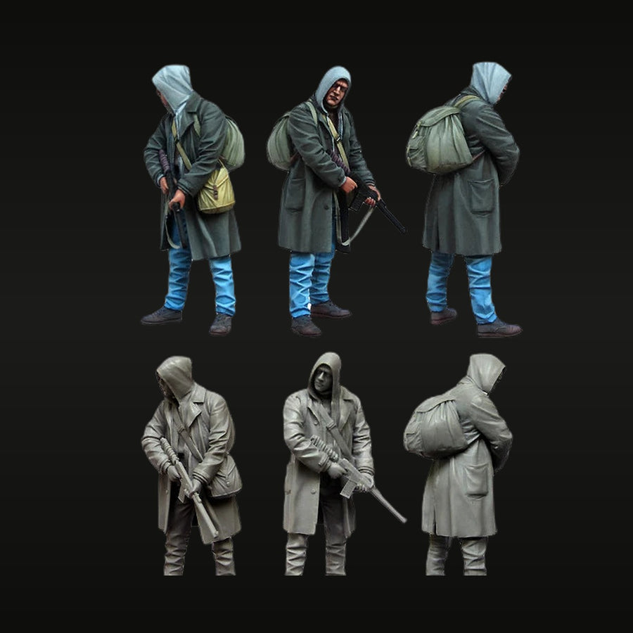 Post-Apocalyptic Stalker Survivor with SMG and Pack 1/35 Resin Figure Kit - unpainted resin model kit