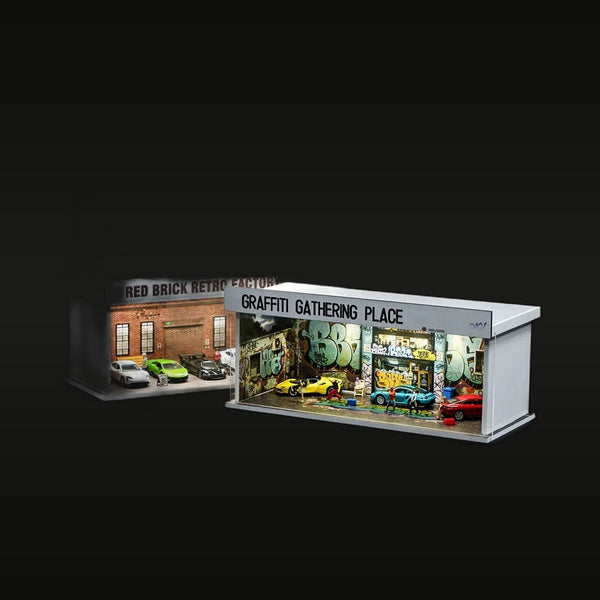 1/64 Scale Multi-Level Urban Garage Diorama Resin Model Kit with LED Lighting