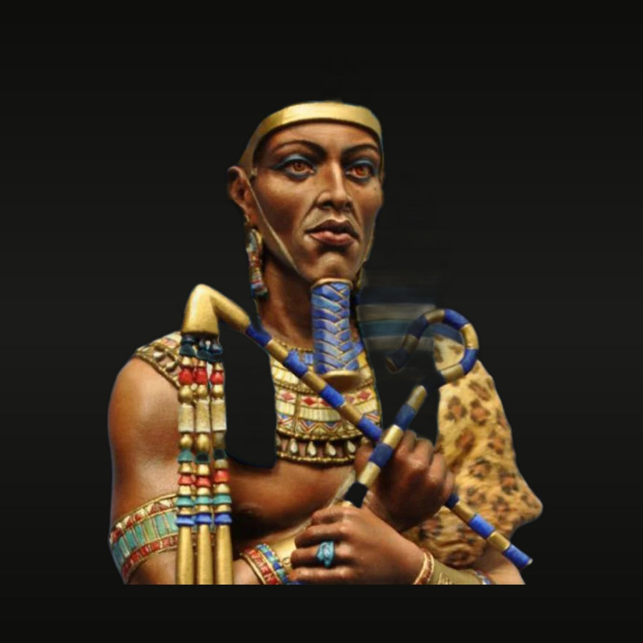 Ancient Egyptian Pharaoh with Crook and Flail Leopard Skin 1/10 Resin Bust Kit - unpainted resin model kit