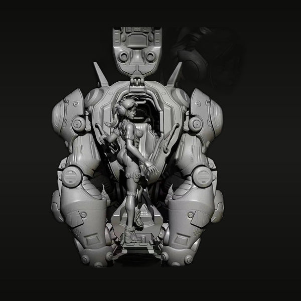 Sci-Fi Female Pilot with Mecha Exoskeleton Suit 1/35 Resin Figure Diorama