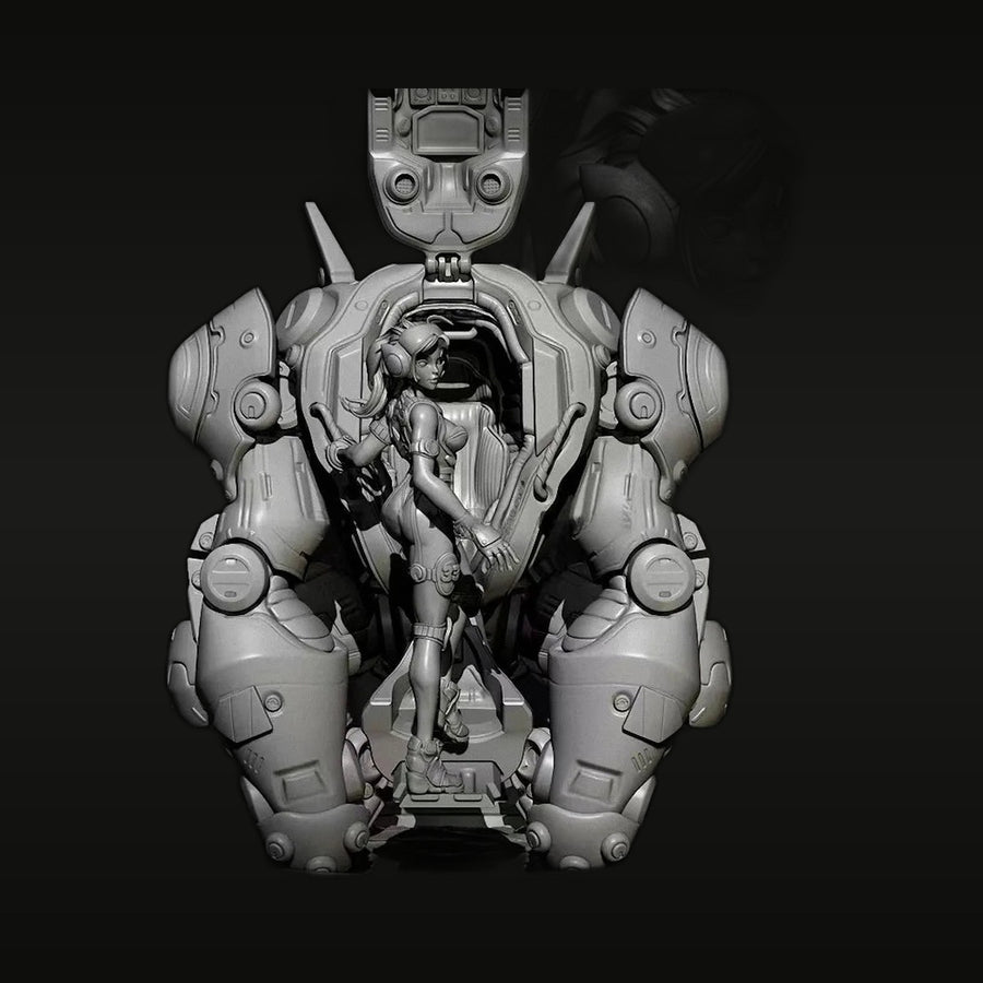 Sci-Fi Female Pilot with Mecha Exoskeleton Suit 1/35 Resin Figure Diorama - unpainted resin model kit