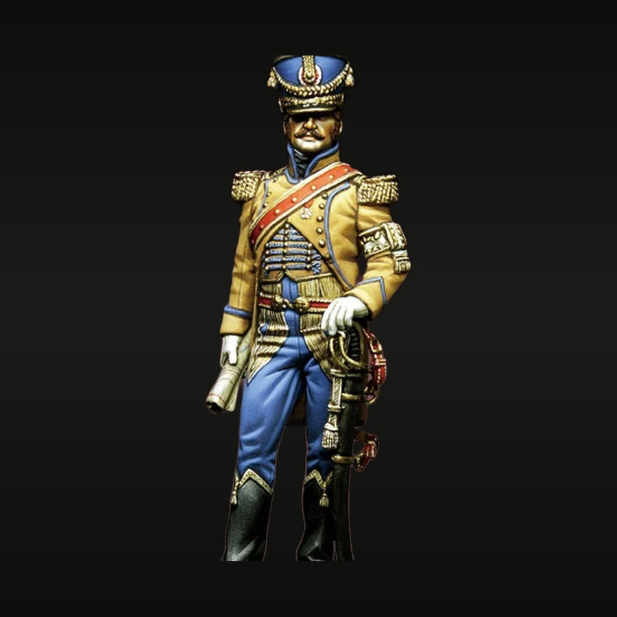 Napoleonic Hussar Officer in Full Dress Uniform with Sabre 54mm Resin Figure Kit - unpainted resin model kit