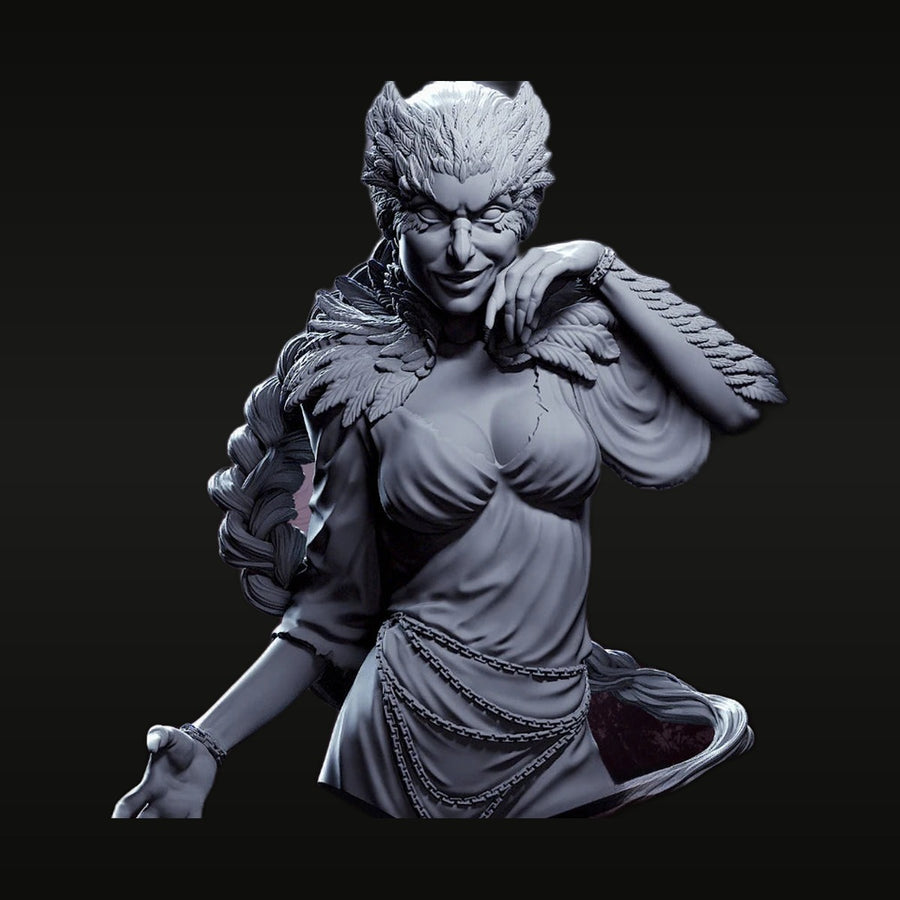 Fantasy Female Dark Elf Sorceress with Feathered Armor 1/10 Resin Bust - unpainted resin model kit
