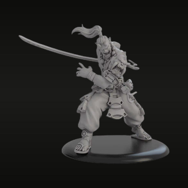 Stylized Samurai Warrior with Katana Overhead Pose 50mm Resin Figure Kit