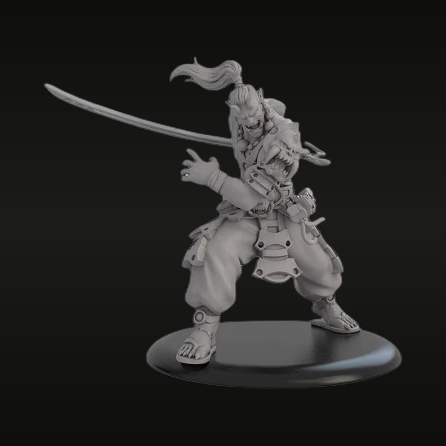 Stylized Samurai Warrior with Katana Overhead Pose 50mm Resin Figure Kit - unpainted resin model kit