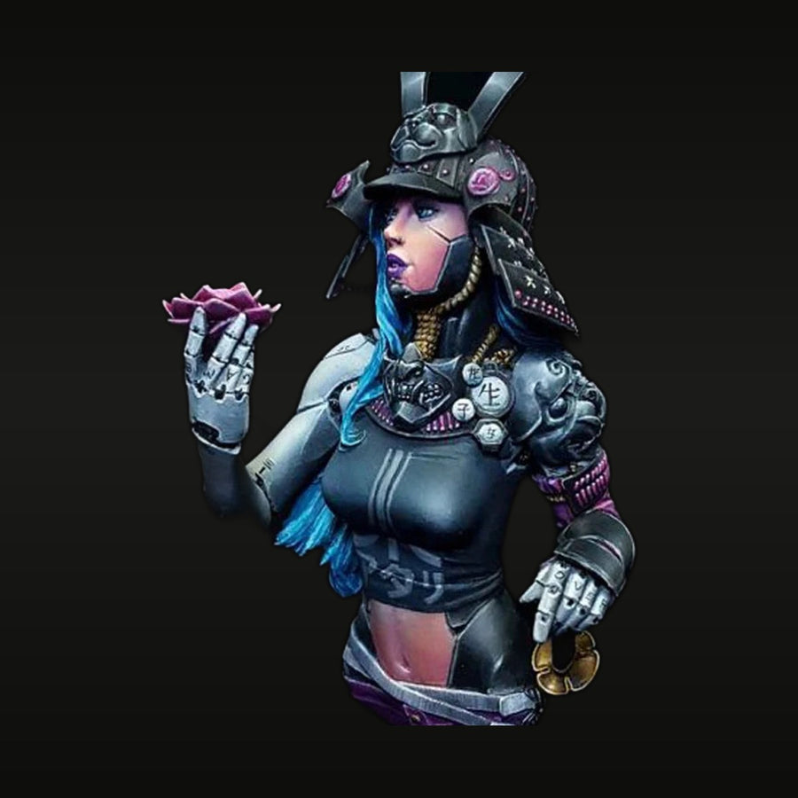 Cyberpunk Female Samurai Warrior with Flower 1/10 Resin Bust Kit - unpainted resin model kit