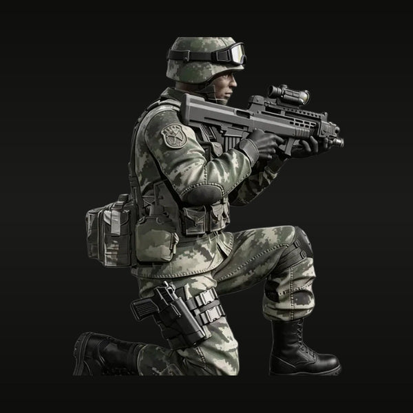 Modern Soldier Kneeling with Bullpup Assault Rifle 1/64 Resin Figure Kit