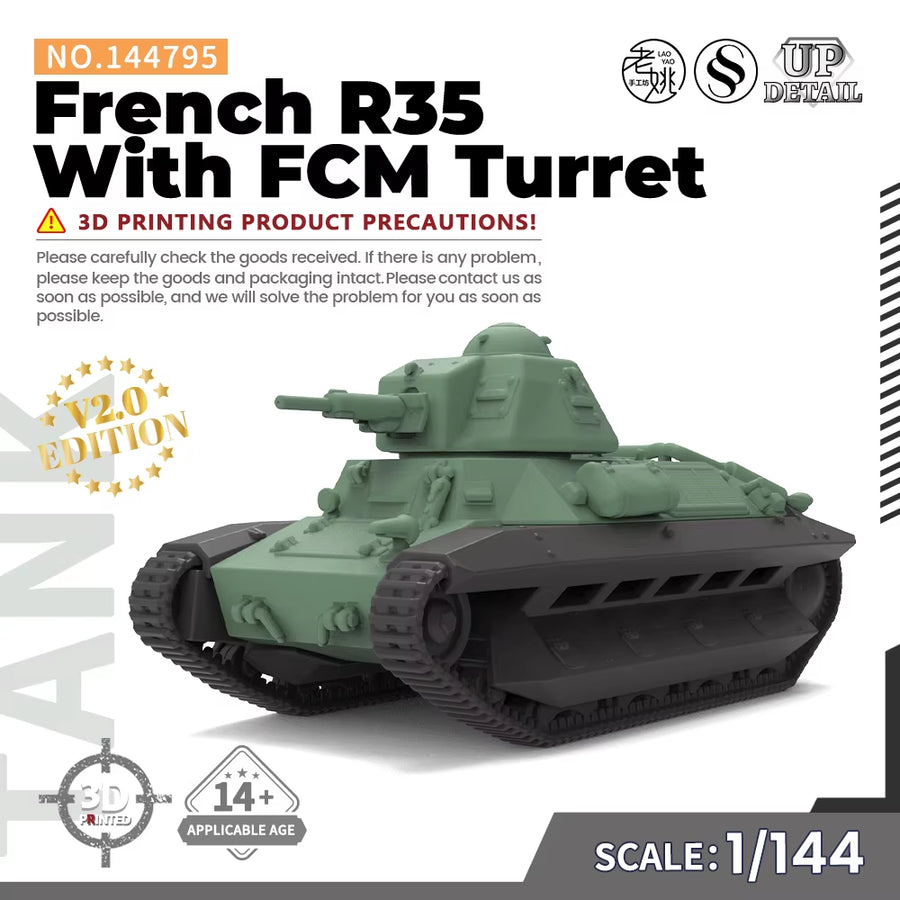 1/144 1/200 1/350 1/700  SS795 Military Model Kit French R35 with FCM Turret Miniature Static War Games