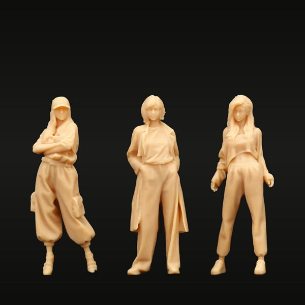 Modern Female Civilian Figures Set of 3 in Casual Dress 1/87 Resin Kit