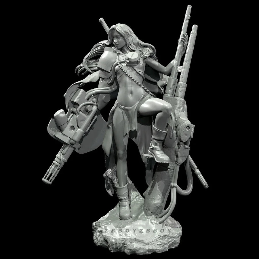 Cyberpunk Female Warrior with Dual Cannons 75mm Resin Figure Kit - resin model view 2