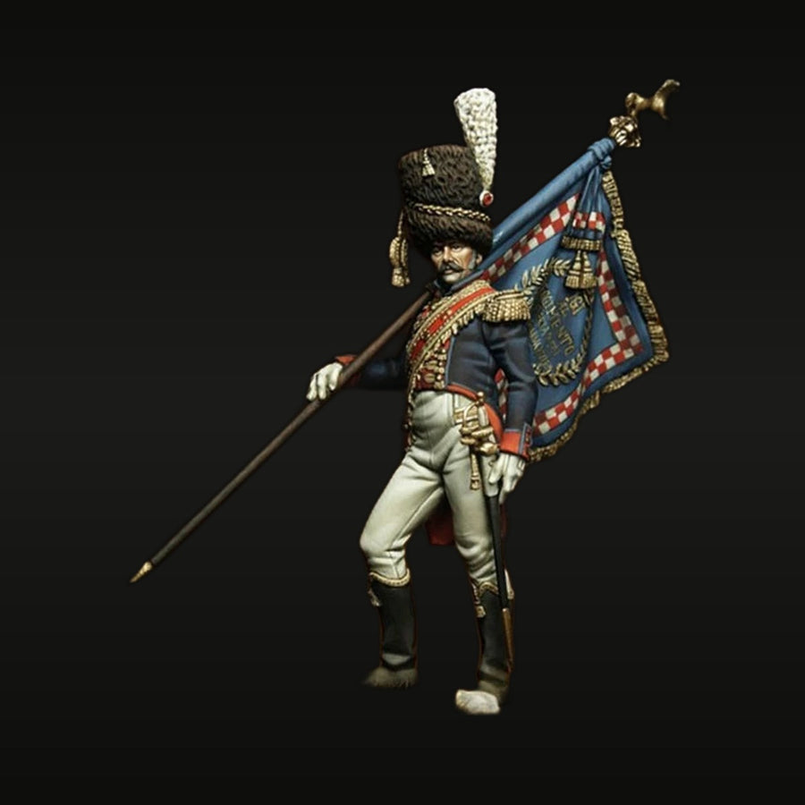 Napoleonic French Imperial Guard Grenadier Standard Bearer 54mm Resin Figure Kit - unpainted resin model kit